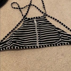 Black and white striped bikini top